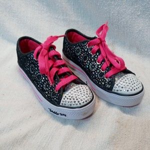 Twinkle Toes by Skechers girls shoes Sz 3  black/pink/white light up toes